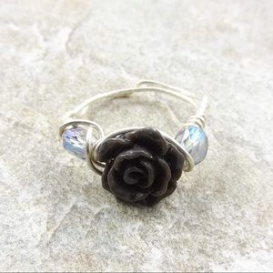 Sterling silver black rose ring